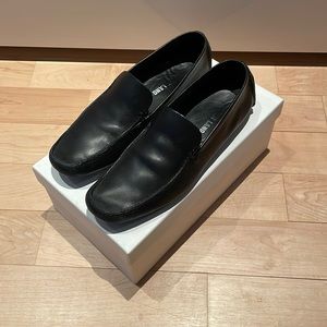 Helmet Lang black leather loafers